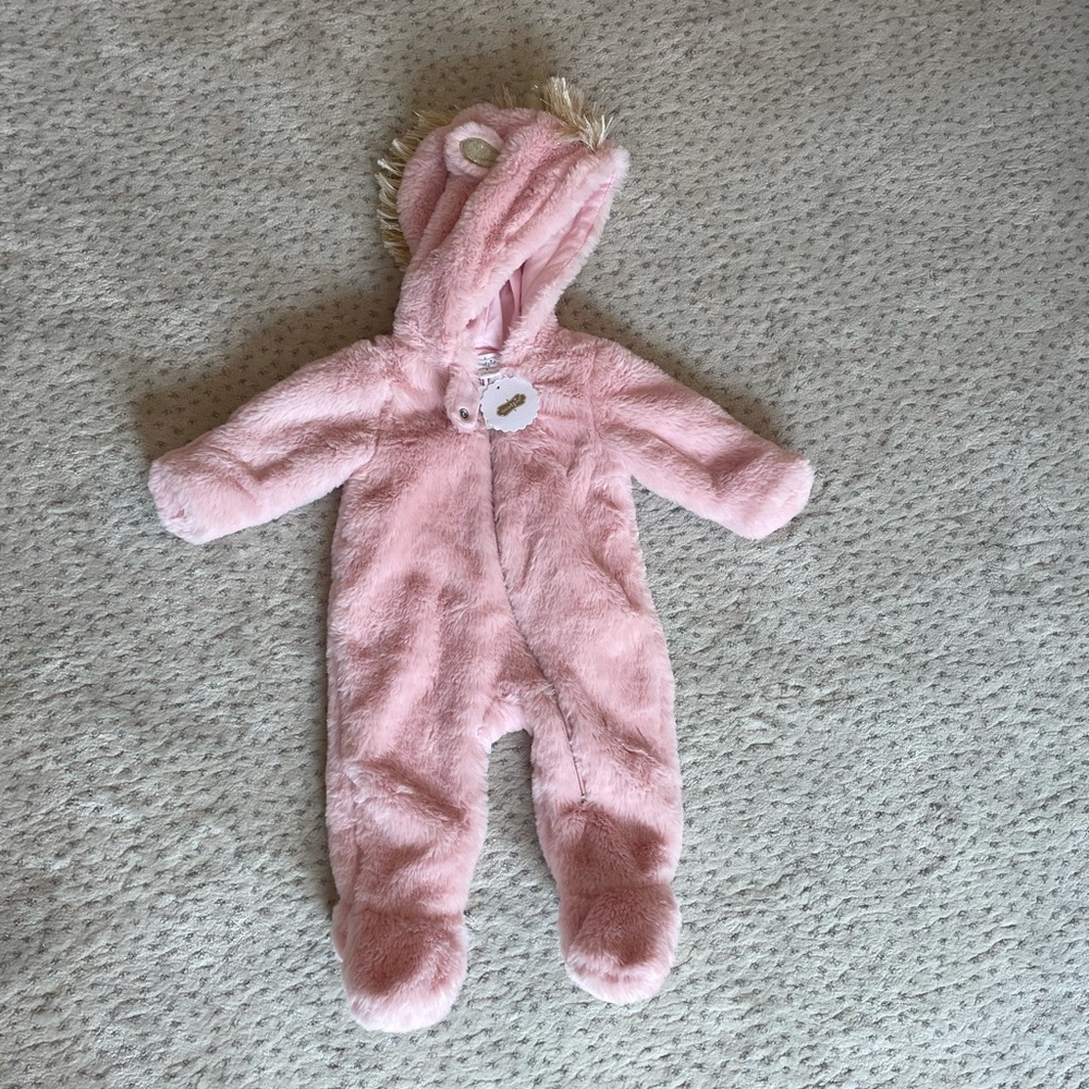 MUDPIE 0-3m pink gold unicorn faux fur bunting NEW